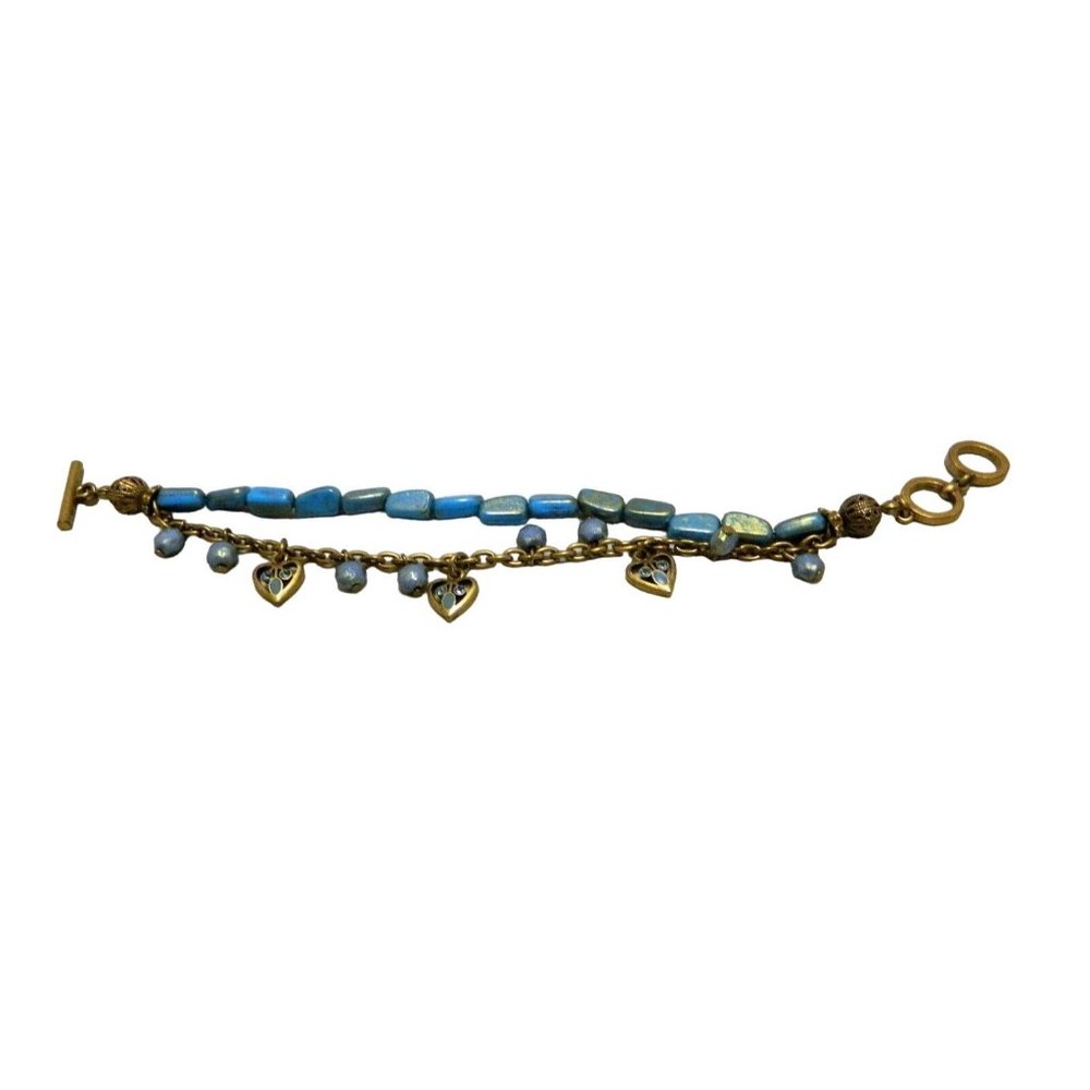 Premier Designs Never Ending Bracelet Mesa Pierced Earrings Matte Gold Blue - Picture 5 of 7